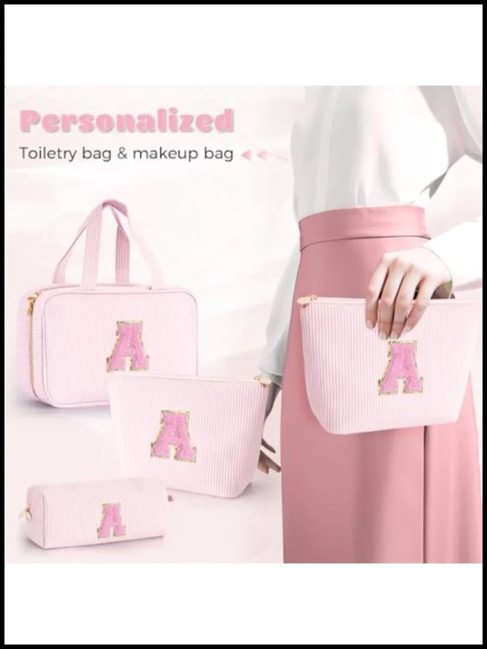 Personalized Toiletry Bag Makeup Bag Set Canvas Zipper Travel Organizer